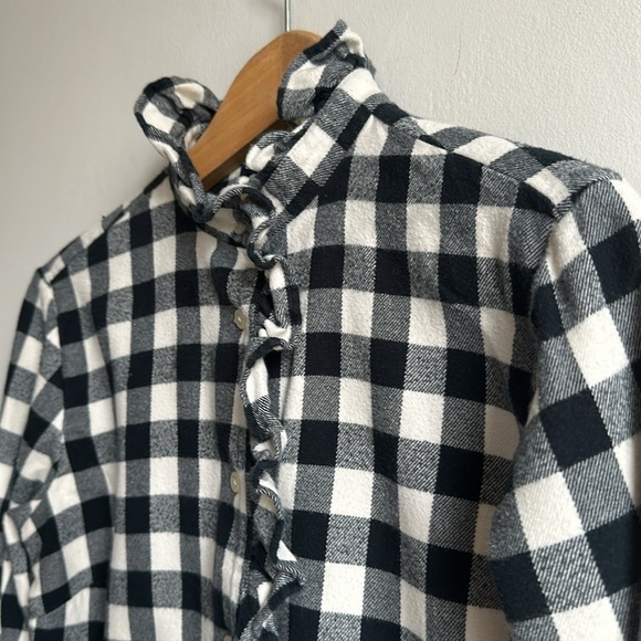 Ralph Lauren brush cotton flannel check shirt with ruffled trim women’s medium - Picture 2 of 9